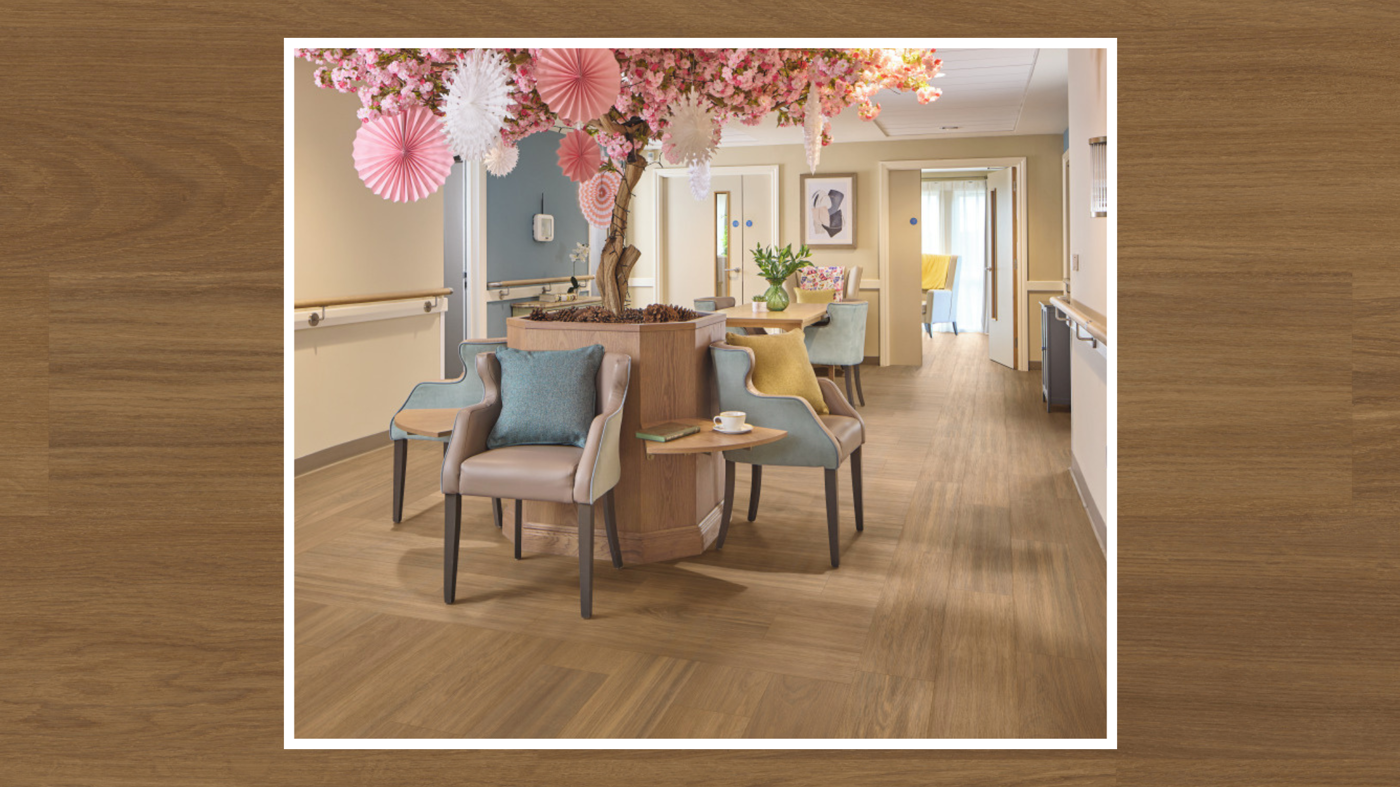 Borolo Oak floors used to zone seating areas in a healthcare waiting room