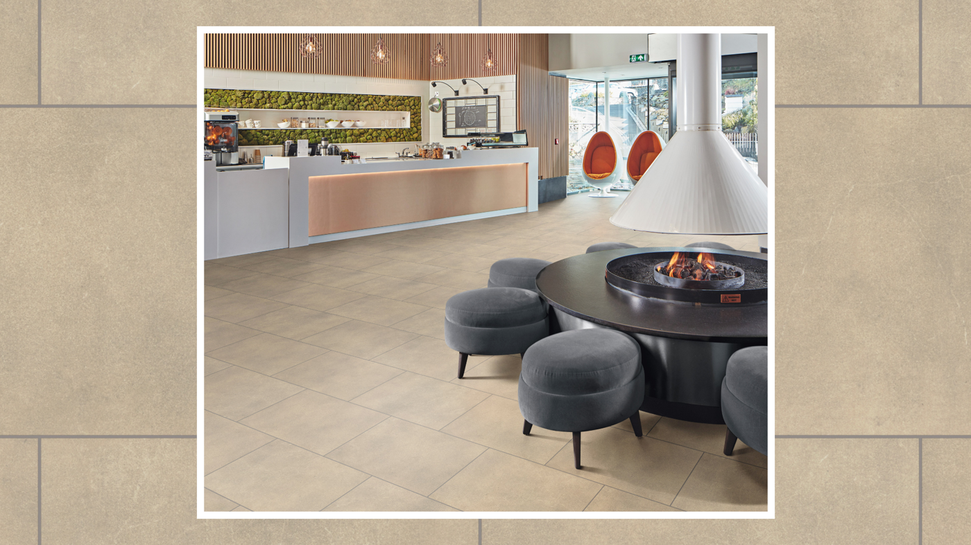 Cotswold Stone lvt floors in a modern, sleek cafe