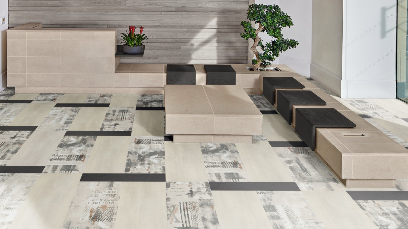 Lobby using Black Iron SP727, San Marco SP729 and Stratus SP731 lvp floors