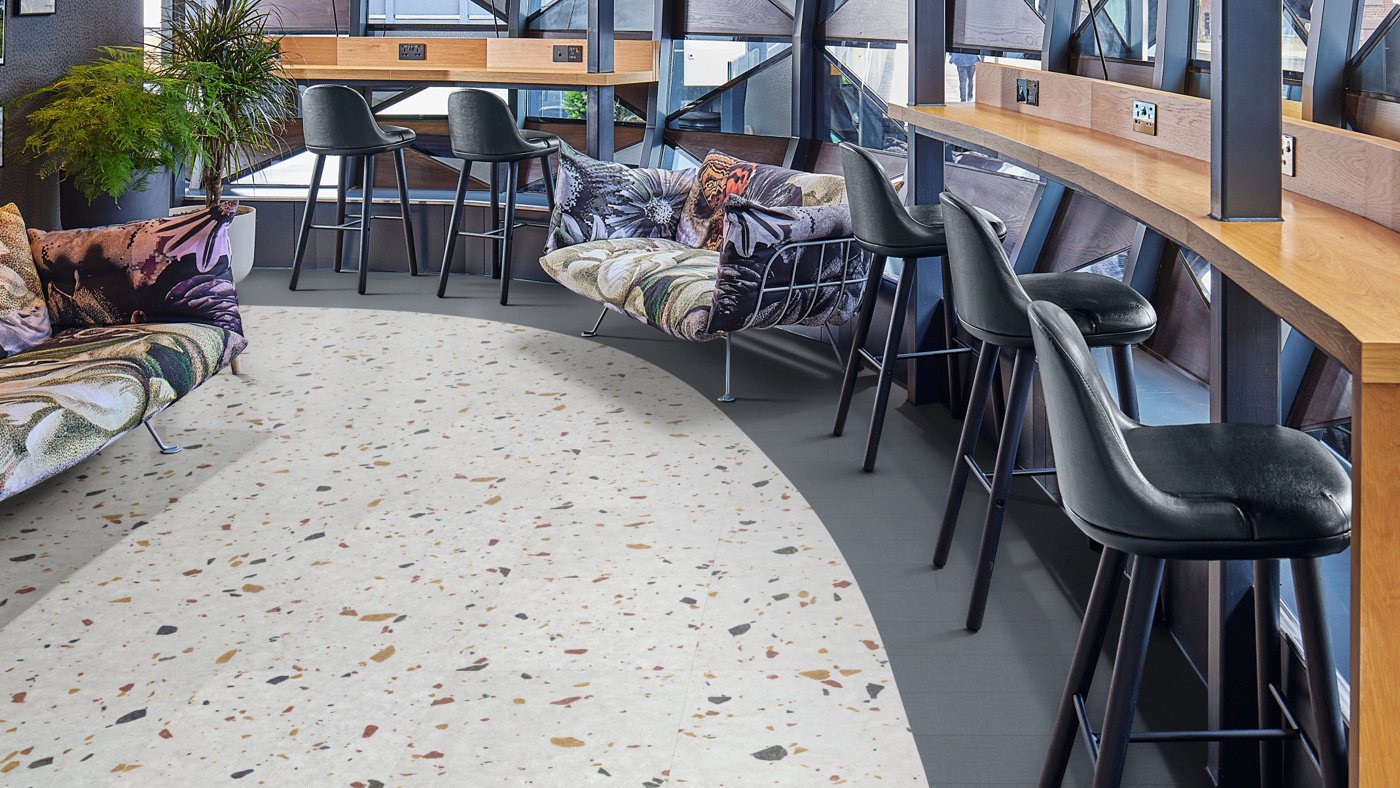 Opus abstracts floors add interest and zoning to a coworking space