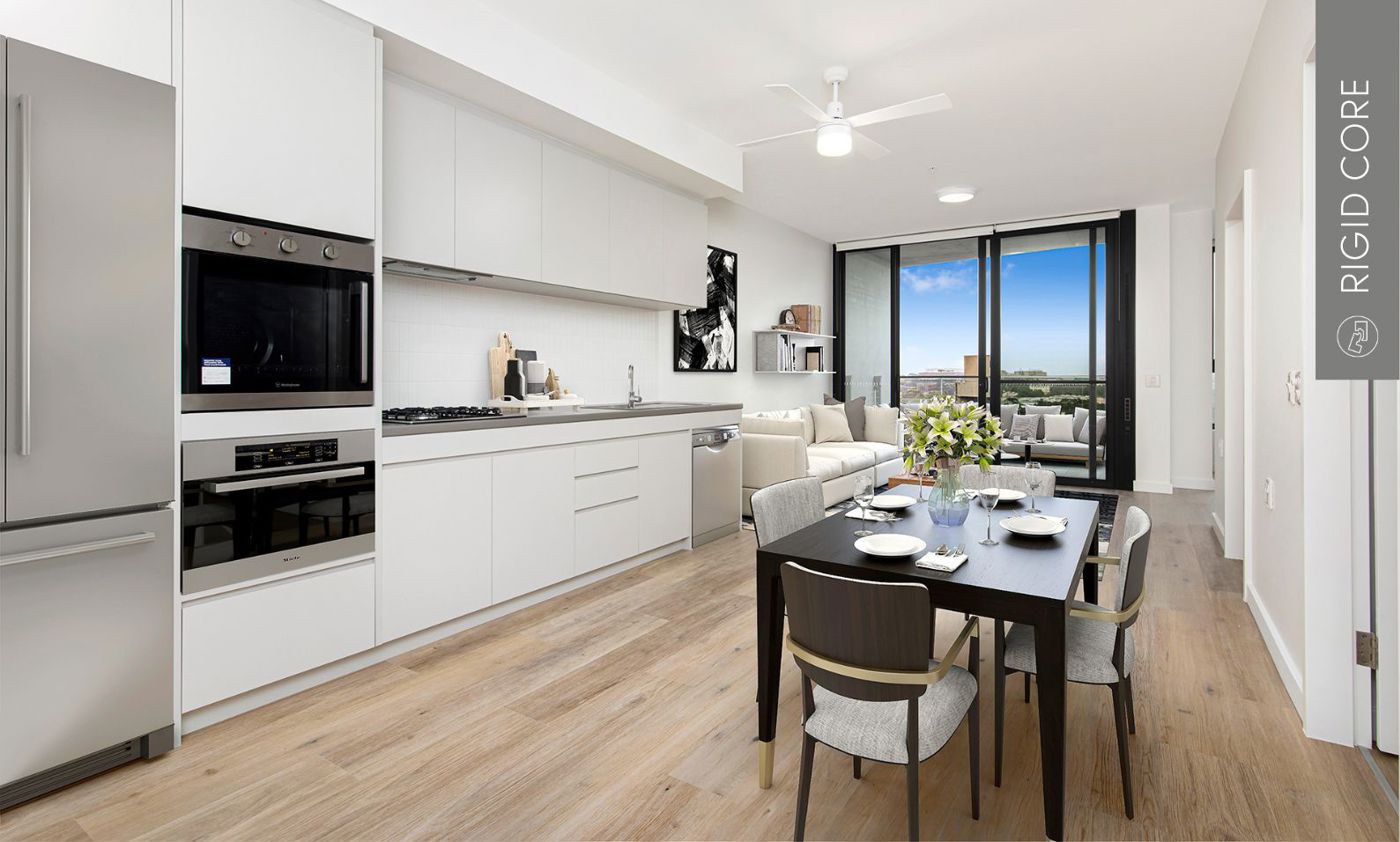 Grey luxury vinyl floor in community housing