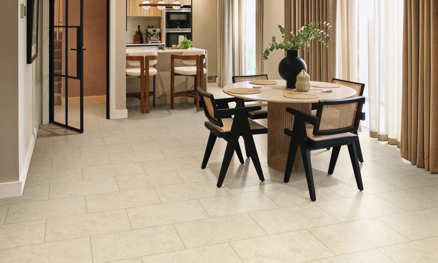 Natural Limestone lvt is easy to clean, perfect for kitchens
