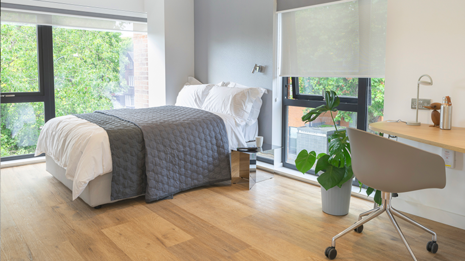Karndean commercial flooring in student accomodation bedroom