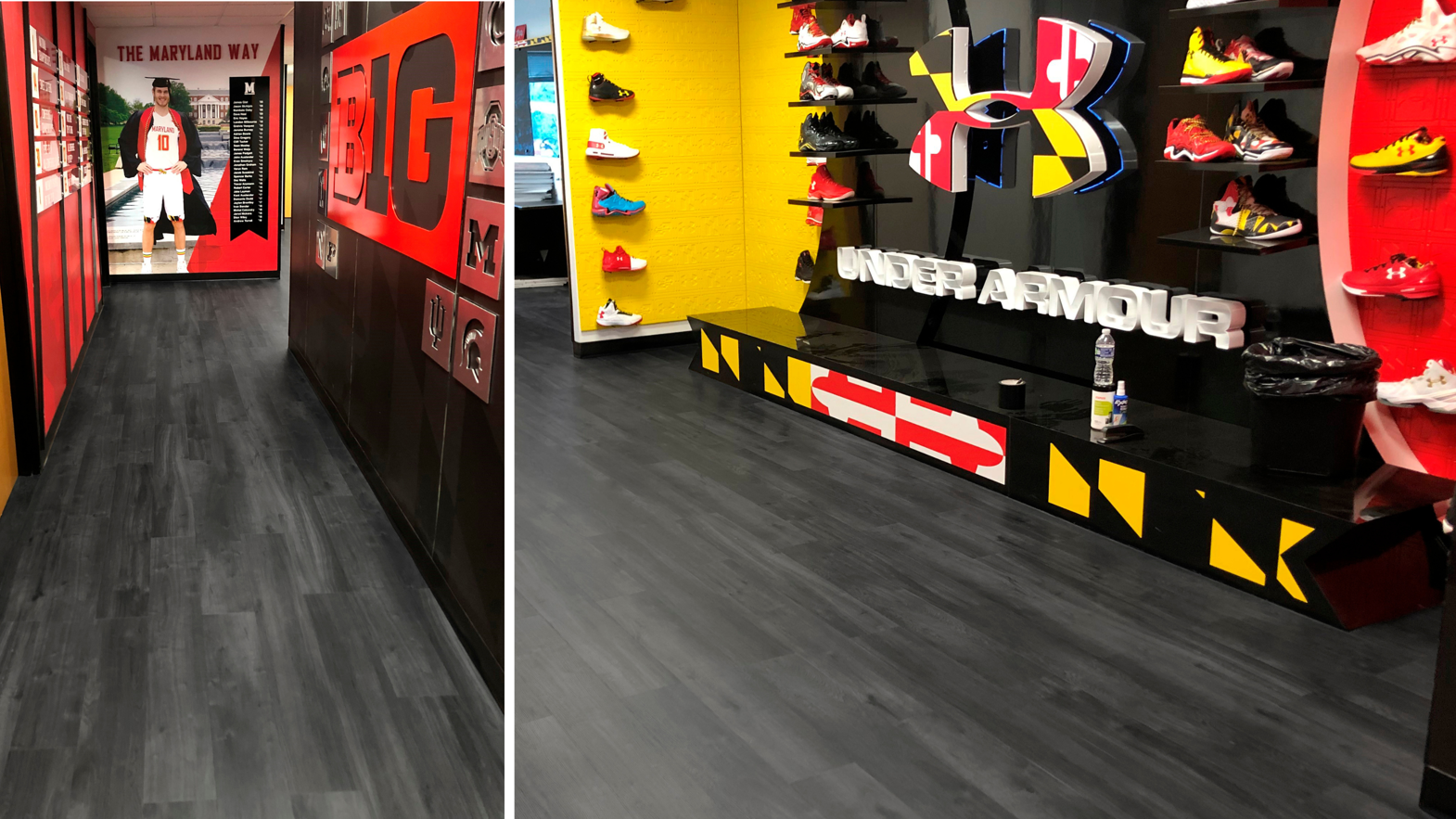 Ebony VGW89T floors in the men's basketball coaches offices at the University of Maryland