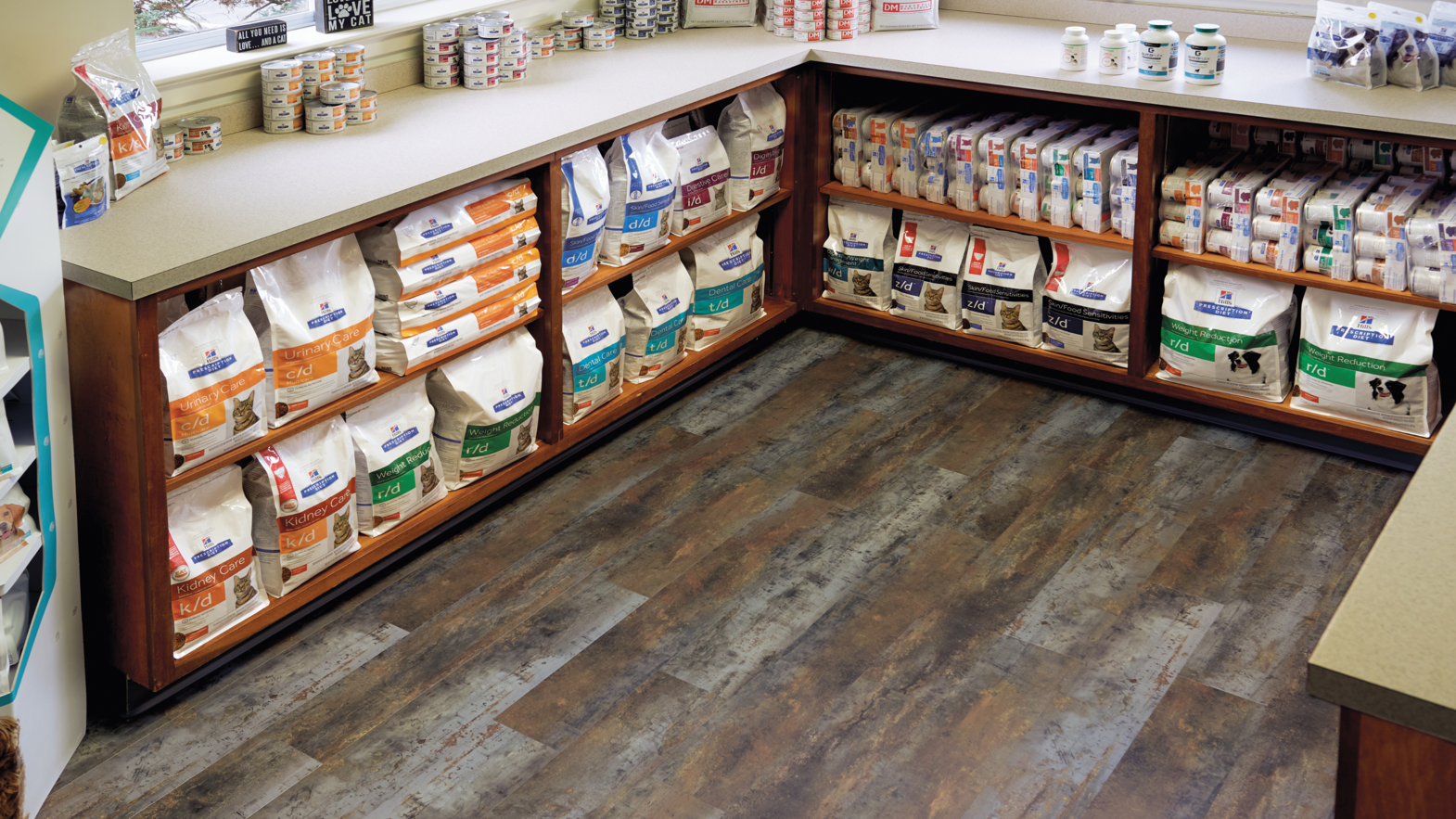 Texo gluedown luxury vinyl flooring in the back area at Hampfield Animal Hospital