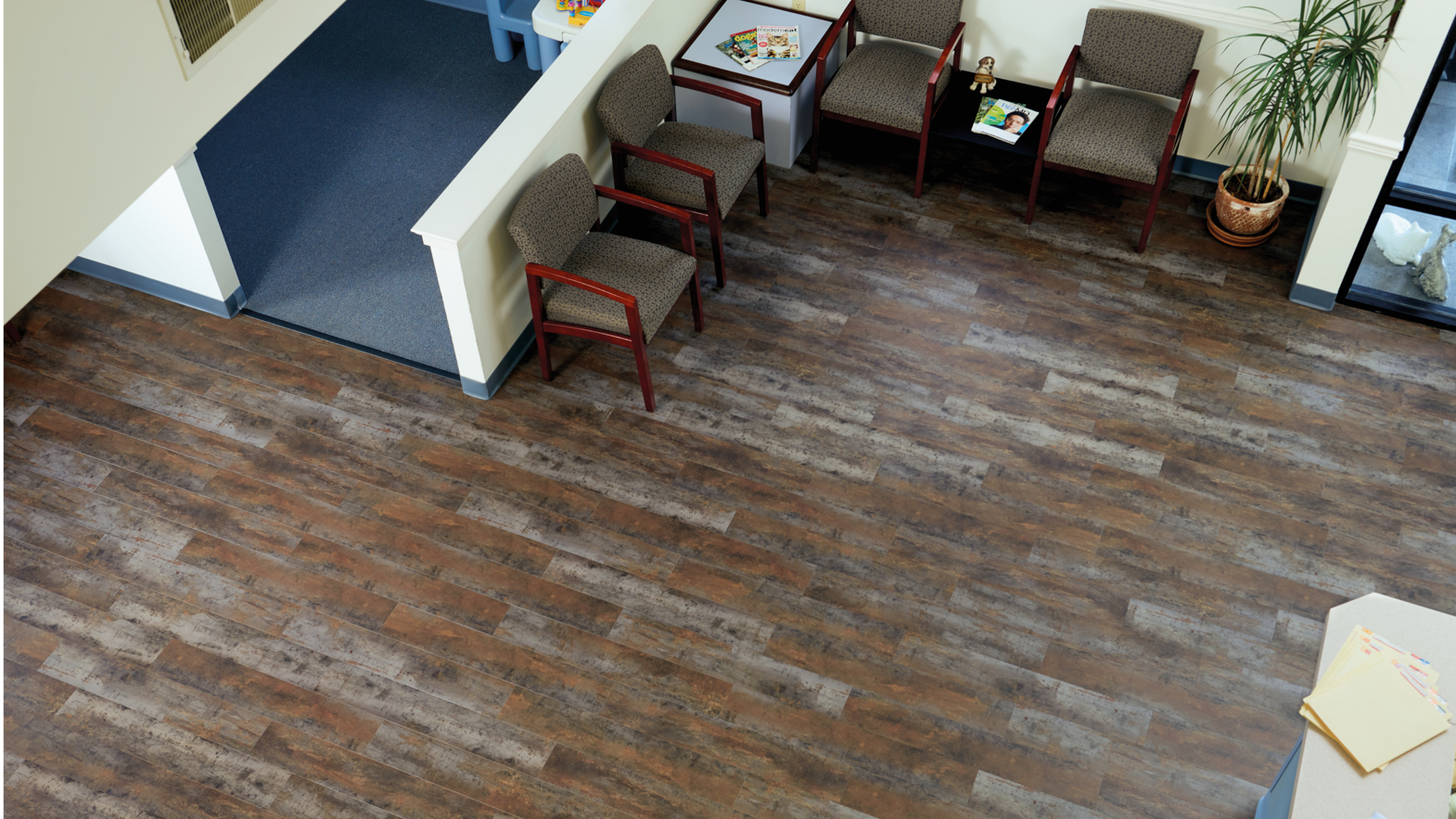 Waiting room at Hempfield Animal Hospital featuring Texo luxury vinyl tile floors