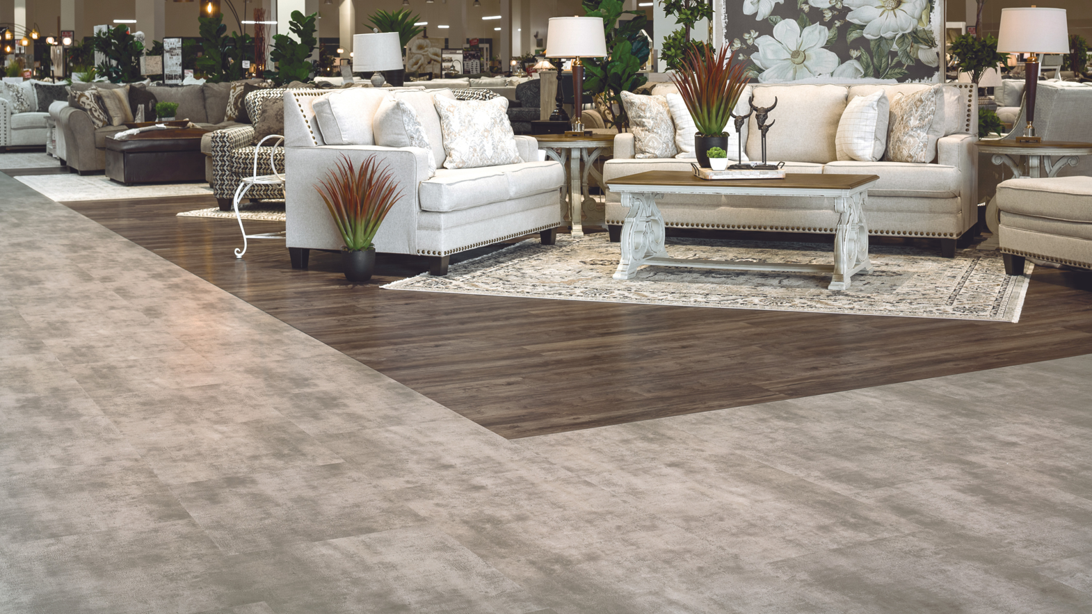 Hartford lvp floors zone a living room area from the walkway featuring Colorado lvt floors 