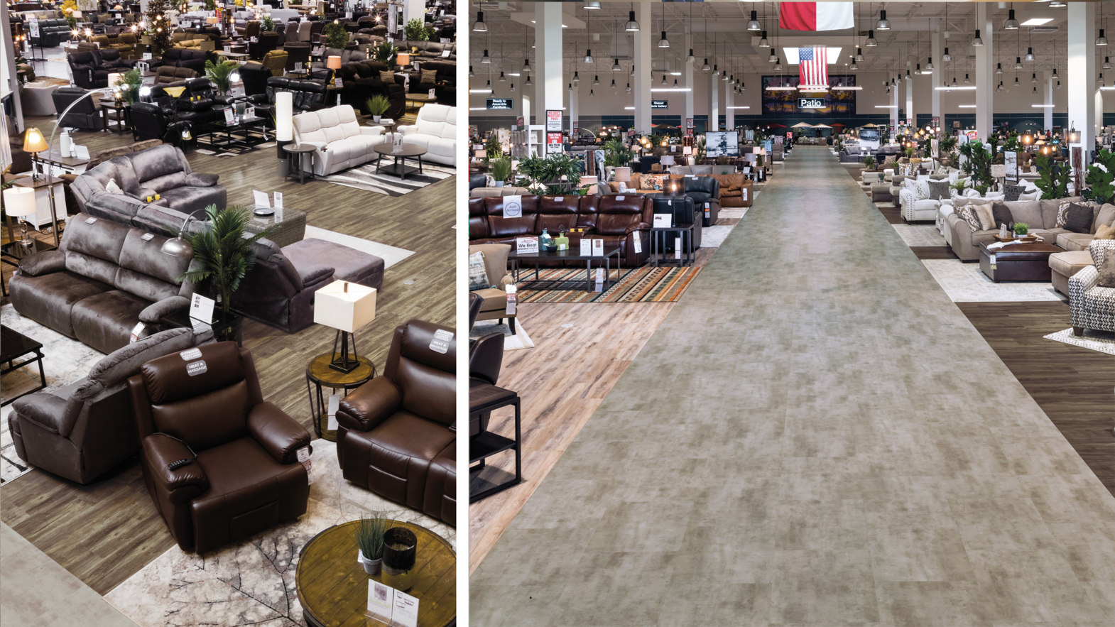Colorado loose lay lvt floors create a pathway for customers to navigate the warehouse
