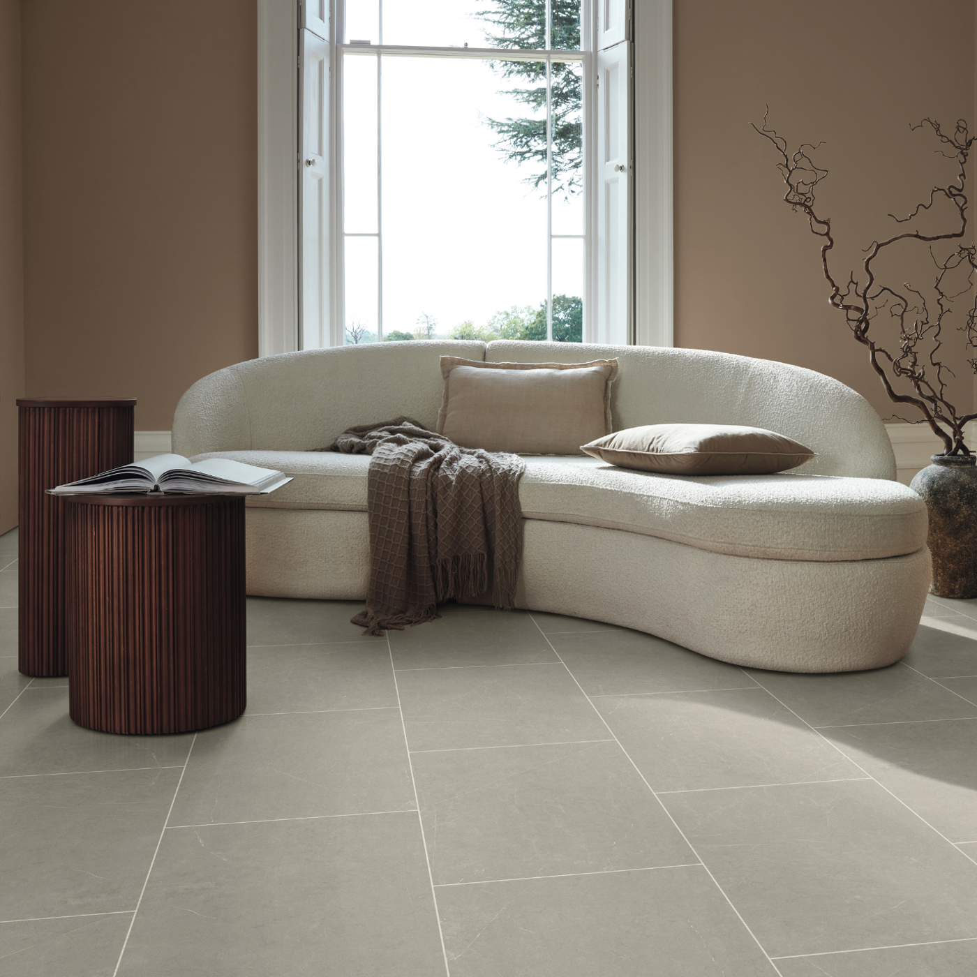 Karndean Commercial VGT2418 Dove Castello Marble with design strip in a Living Room
