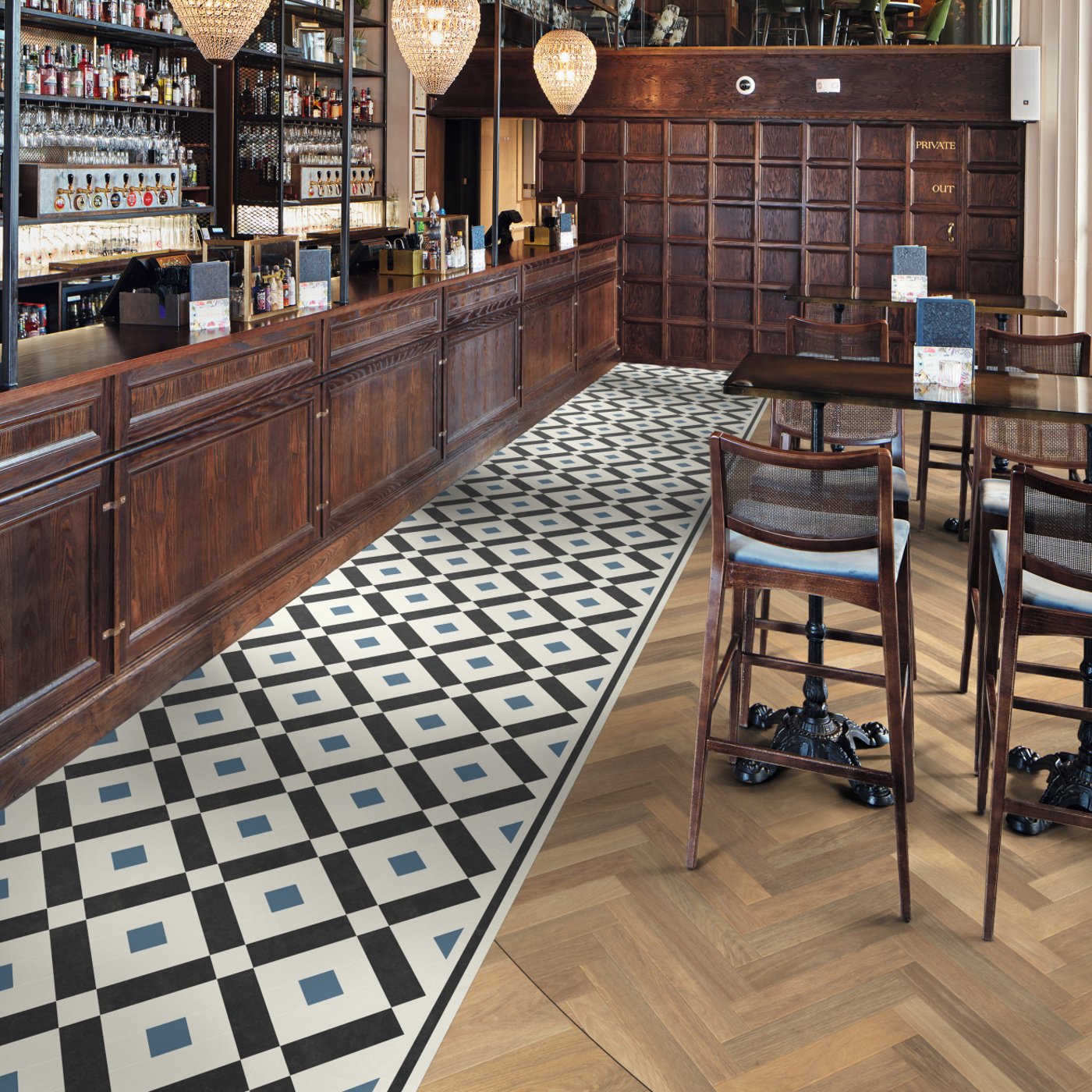 Karndean commercial bespoke flooring in hospitality setting