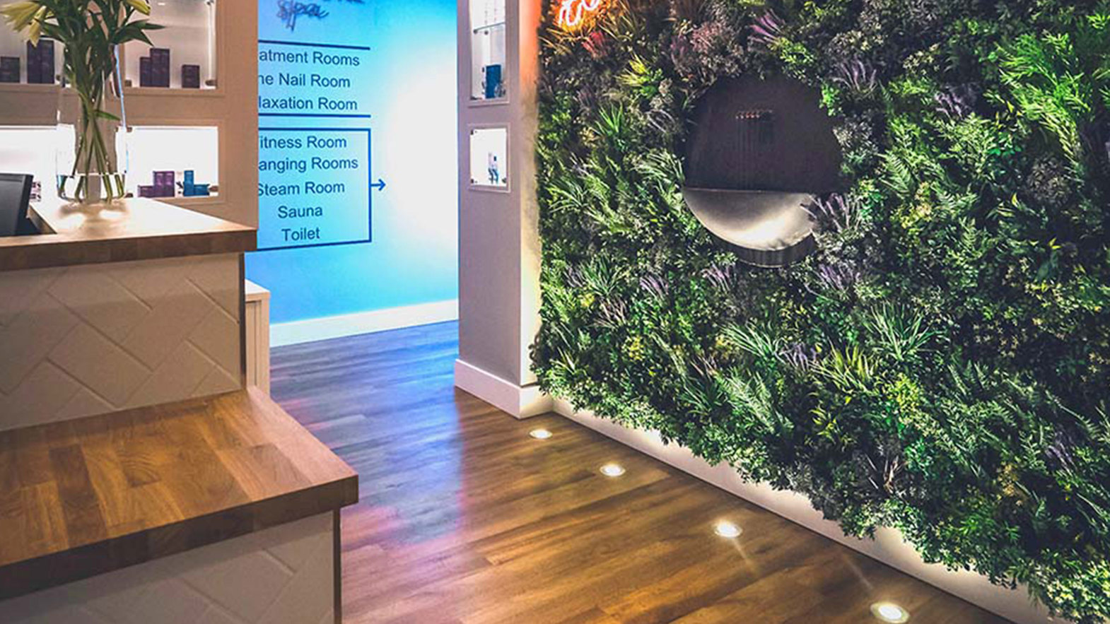 Biophillic design commercial LVT flooring in a spa