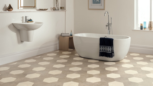 Karndean Hexa abstract flooring from the Kaleidoscope collection in a bathroom