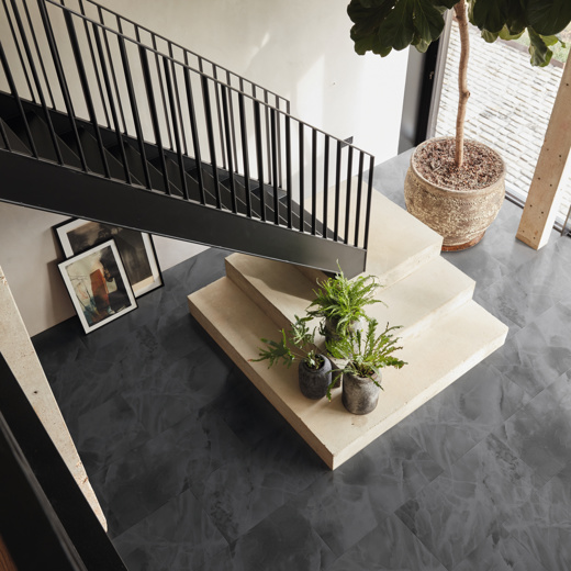 Art Select Black Onyx black LVT flooring in a hallway
