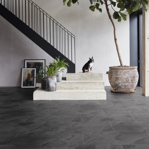 Art Select Black Onyx black LVT flooring in a hallway