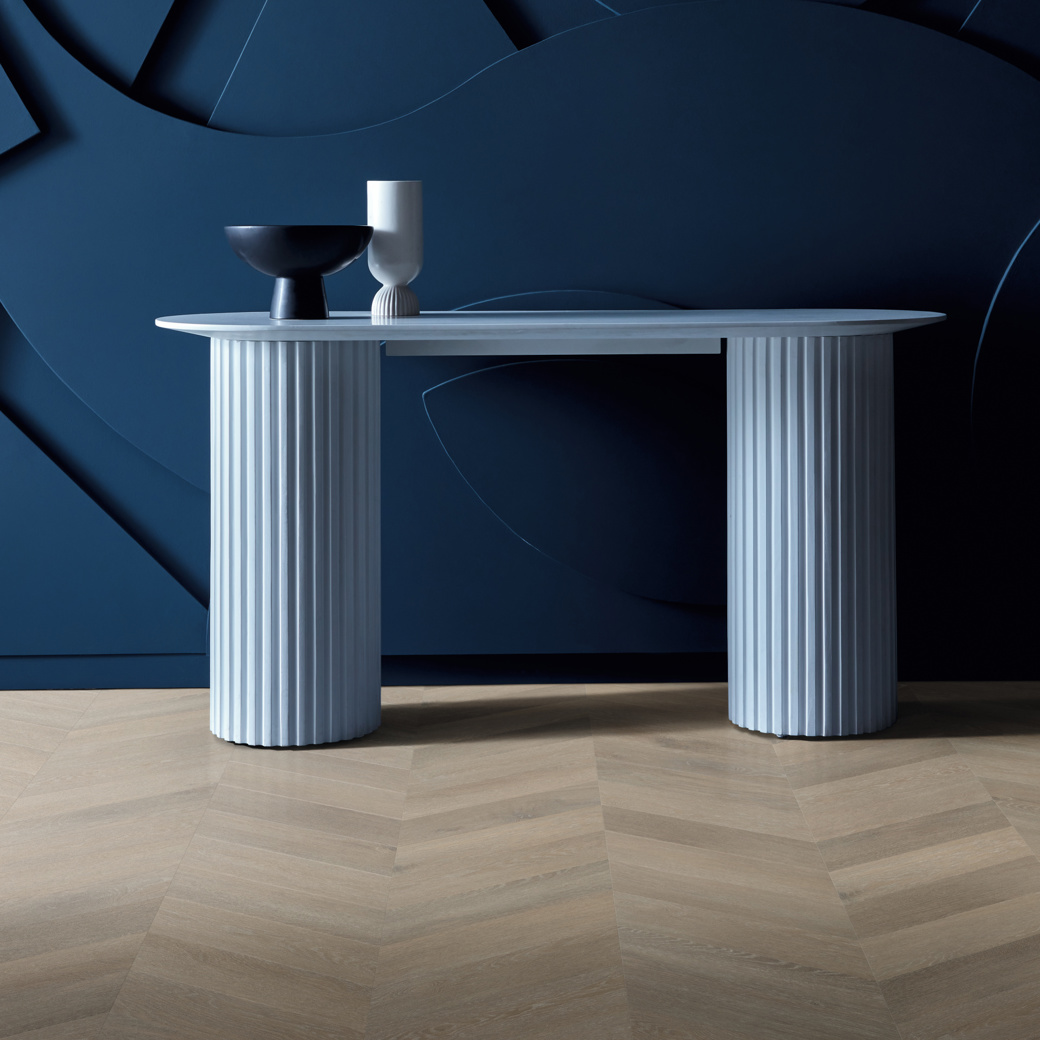 Kensington Oak Chevron flooring in feature wall area