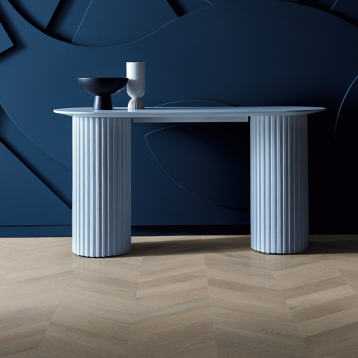 Kensington Oak Chevron flooring in feature wall area