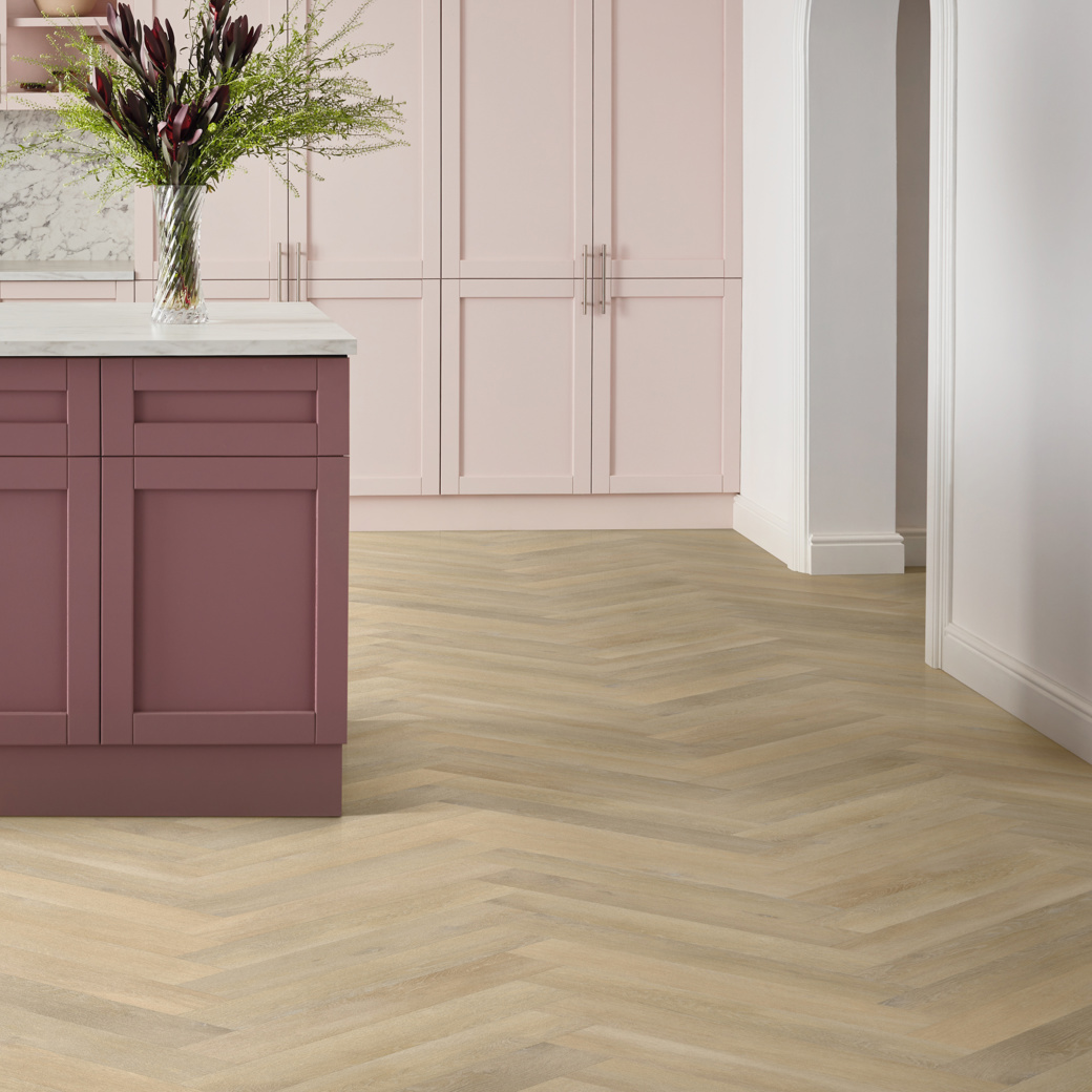 Greenwich oak herringbone flooring in a kitchen